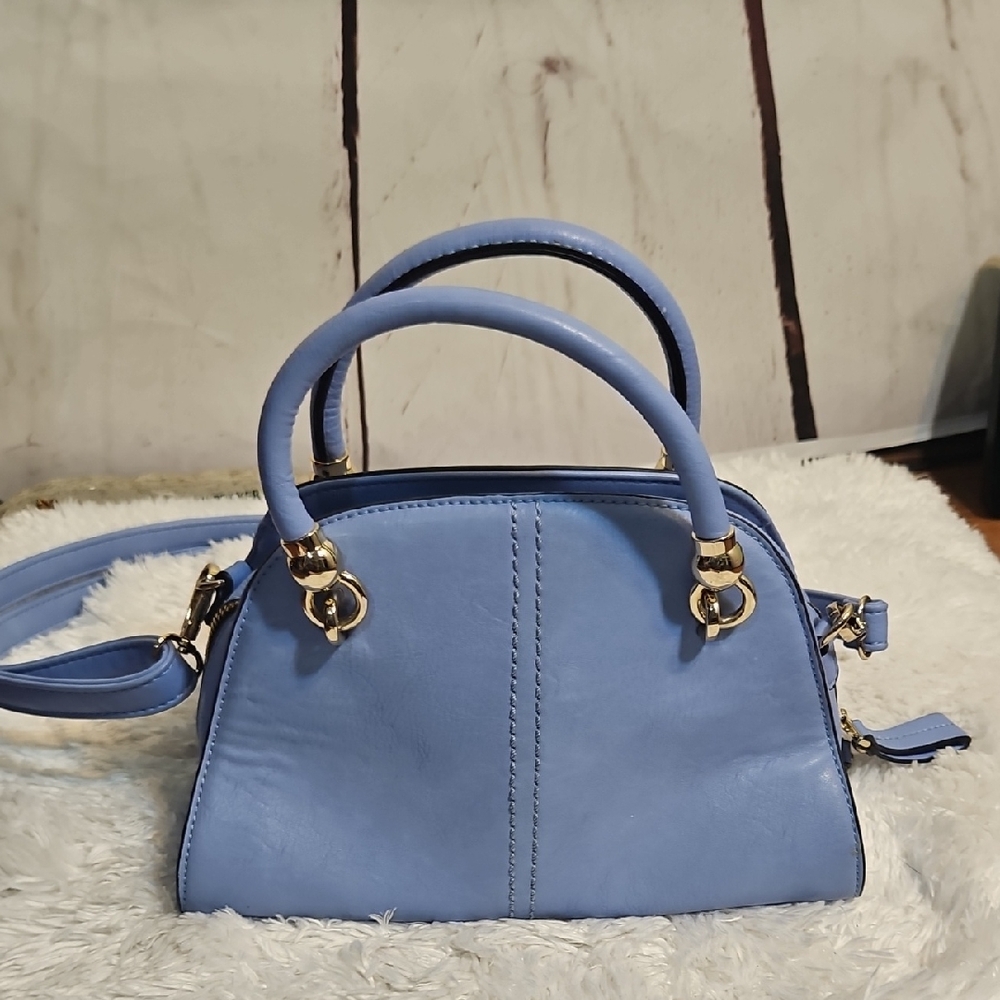 Simply Noelle Blue Dome Satchel Crossbody Bag Gold Hardware Top Handles